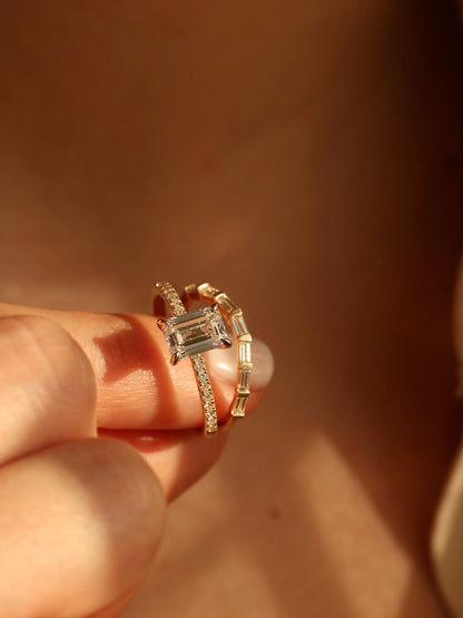 0.9 CT - 2.9 CT Emerald Cut Lab grown Diamond Pave Engagement Ring