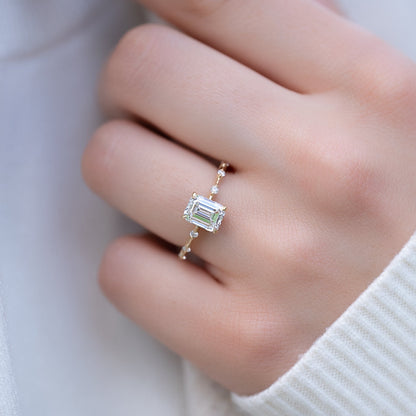 1.5 CT - 3 CT Emerald Cut Hidden Halo Dainty Moissanite Engagement Ring