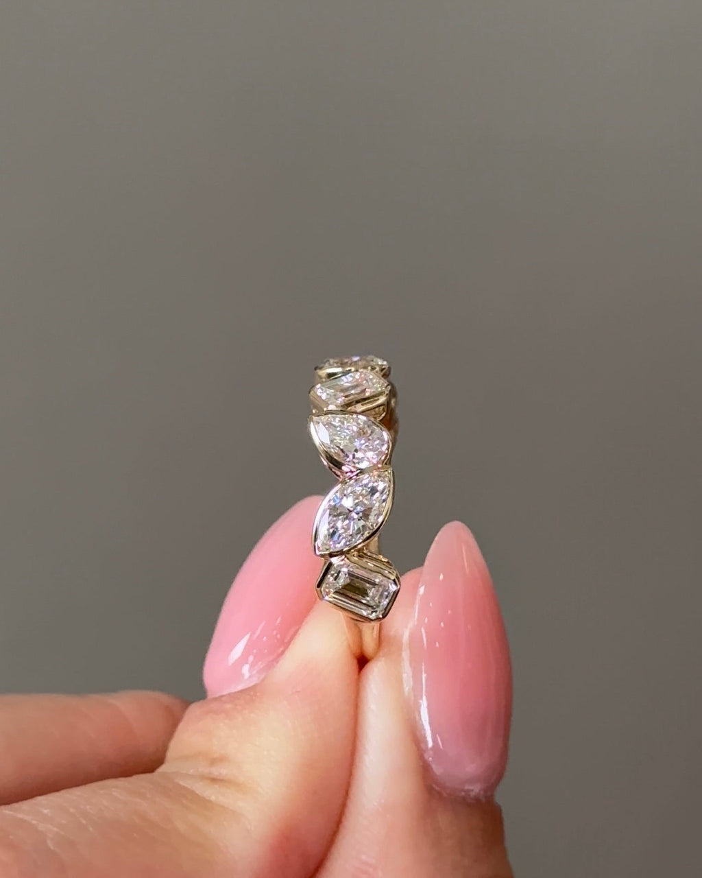 2.21 TCW Mix Fancy CVD Diamond Half Eternity Bezel Wedding Band