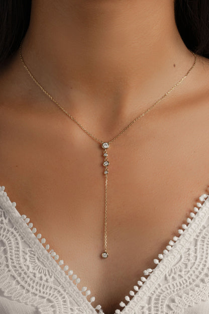 0.3 CT Round Moissanite Diamond Bezel Lariat Necklace