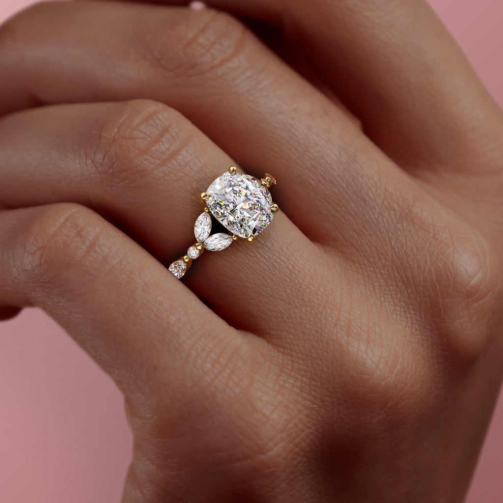 1 CT - 2 CT Elongated Cushion Cut Cluster Moissanite Engagement Ring
