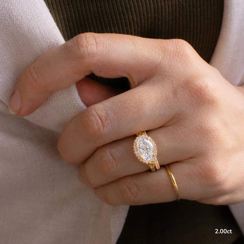 2 CT - 3 CT East-West Oval Cut Halo Vintage Style Moissanite Engagement Ring