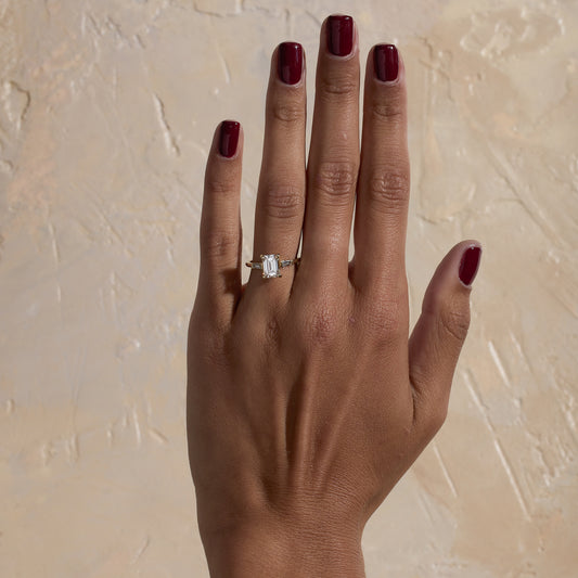 1.56 CT - 3.56 CT Emerald Cut Lab grown Diamond Three Stone Engagement Ring