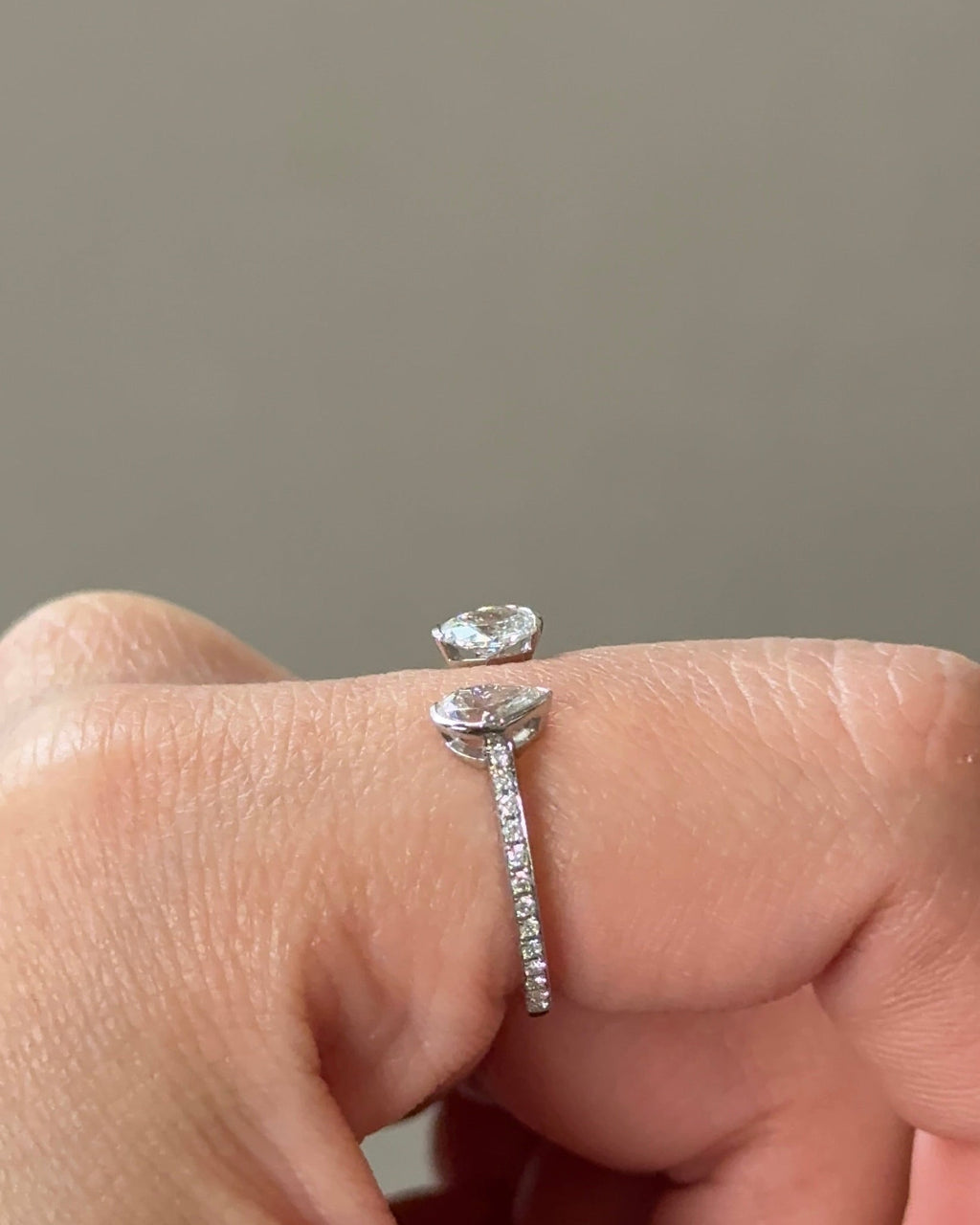 0.77 TCW Pear & Oval CVD Diamond Bezel with Open Cuff Wedding Band