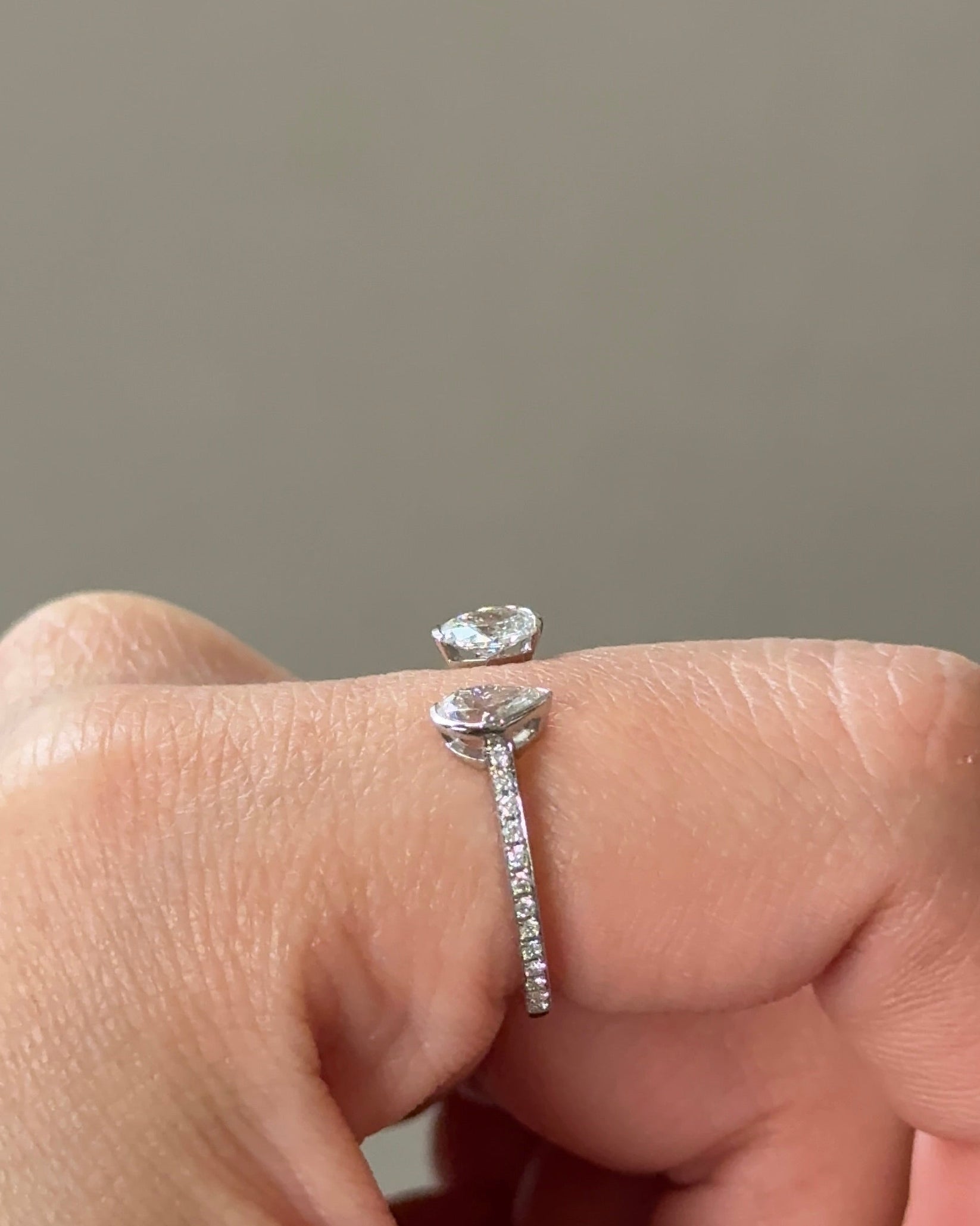 0.77 TCW Pear & Oval CVD Diamond Bezel with Open Cuff Wedding Band