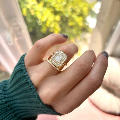 1.5 CT Emerald Cut Moissanite Emerald Shape Halo Style Mosaic Engagement Ring