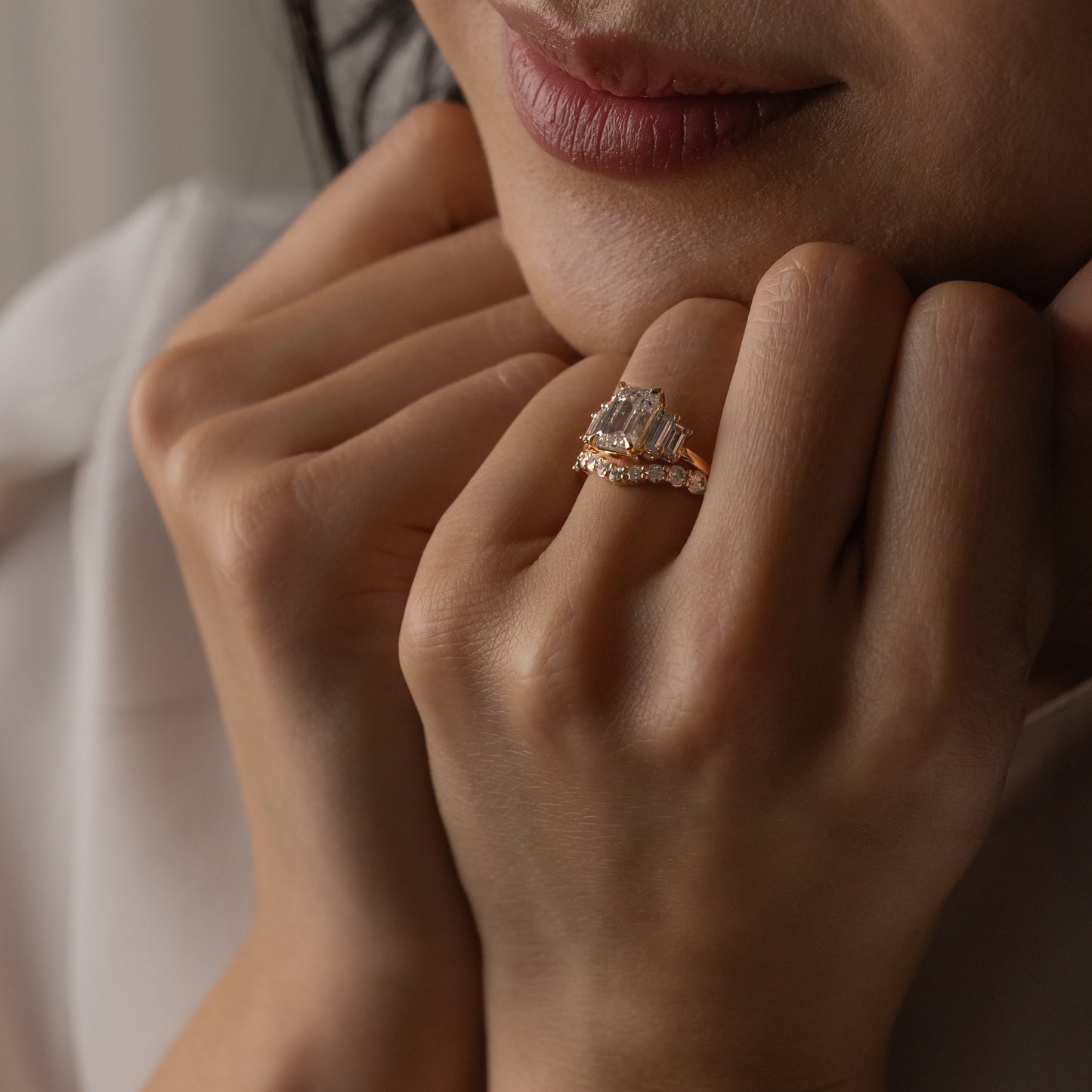 1.82 CT - 2.82 CT Emerald Cut Lab grown Diamond Five Stone Engagement Ring