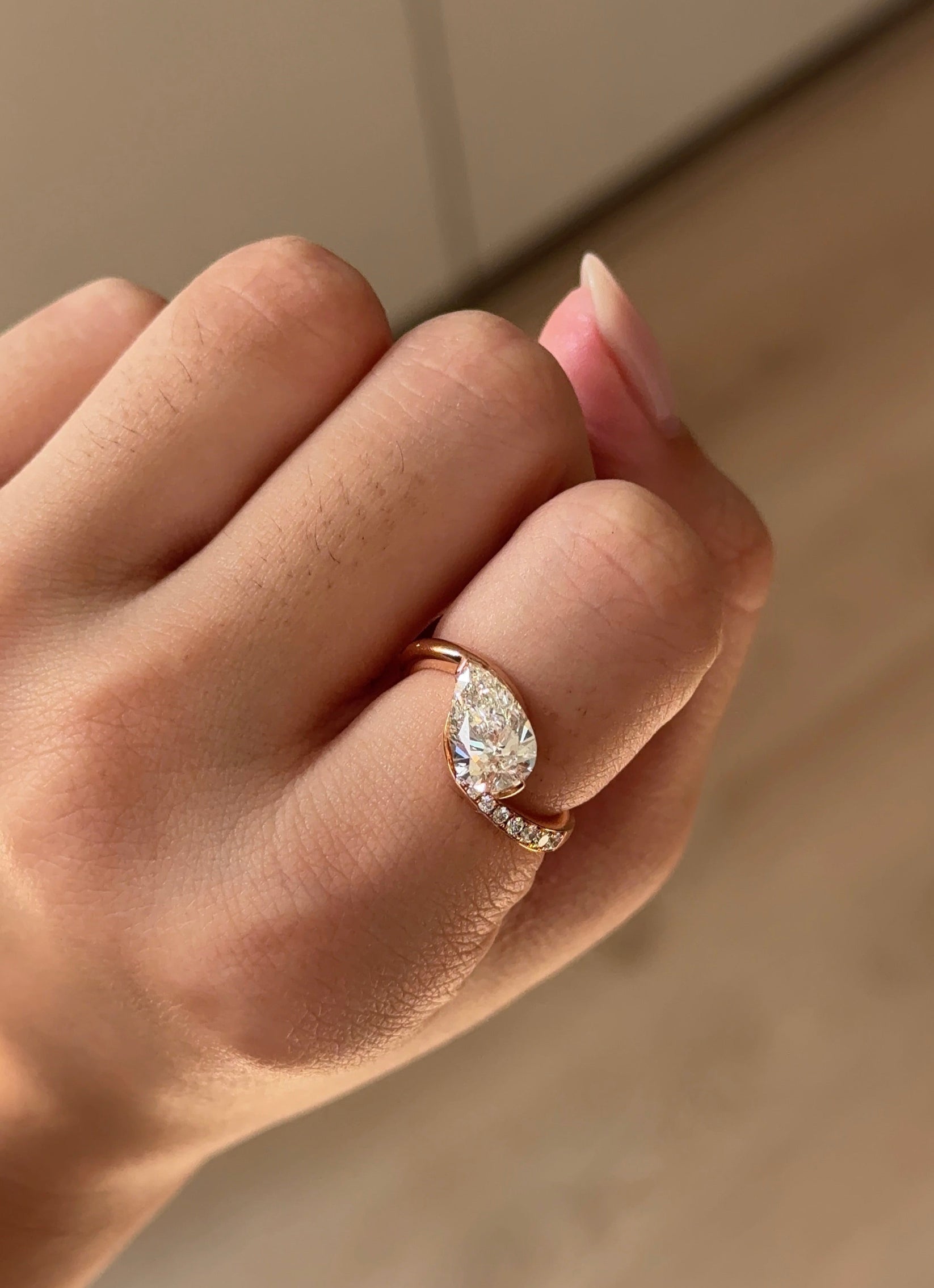 1.54 CT Pear Cut Lab grown Diamond Twisted Pave Engagement Ring