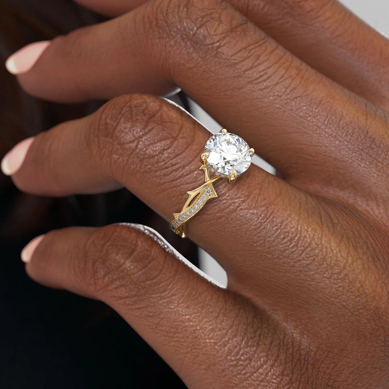 2 CT - 3 CT Round Cut Hidden Halo Twig Style Pave Moissanite Engagement Ring