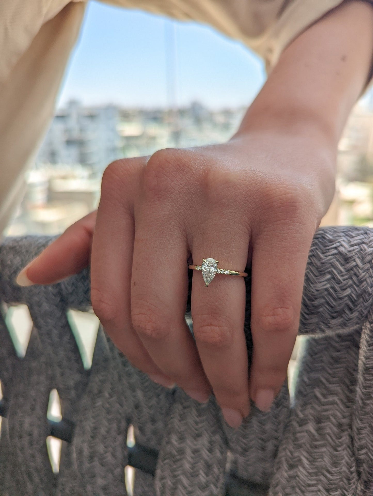 0.77 CT Pear Cut Pave Moissanite Engagement Ring