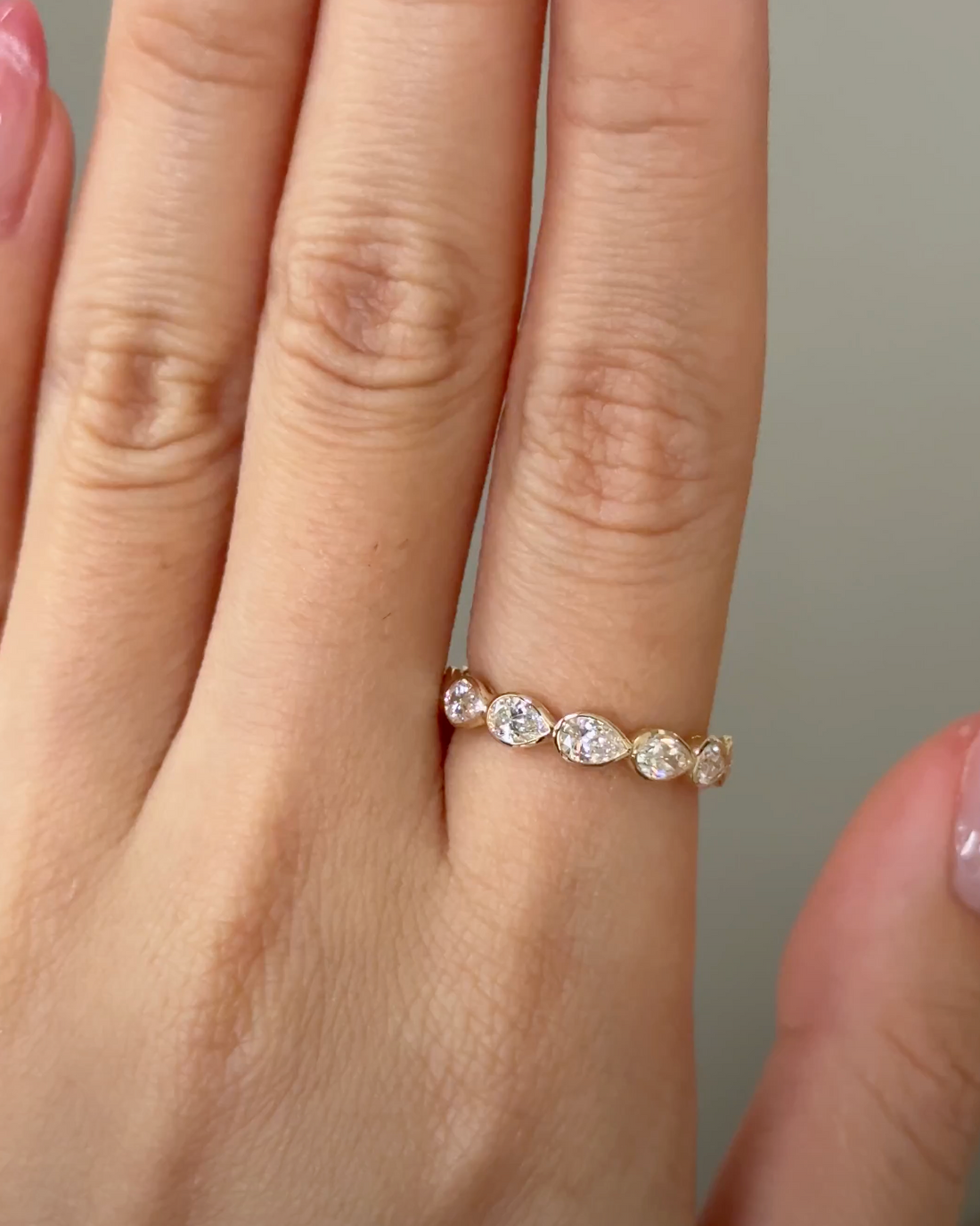 1.37 TCW Pear CVD Diamond Half Eternity with Bezel Wedding Band