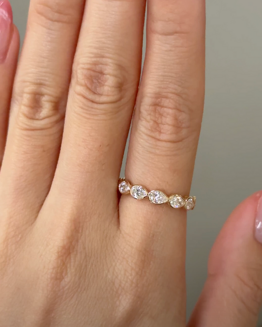 1.37 TCW Pear CVD Diamond Half Eternity with Bezel Wedding Band