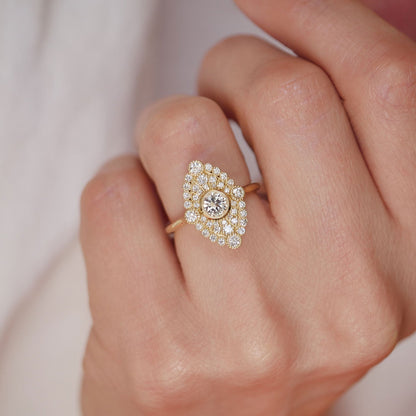 0.41 CT Round Cut Moissanite Marquise Shape Mosaic Engagement Ring