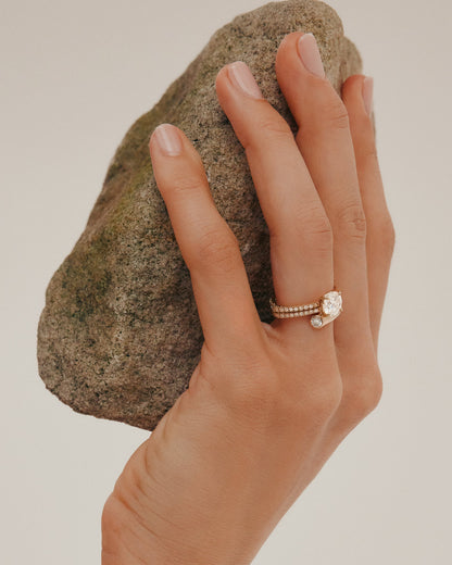 1 CT Round Cut Lab grown Diamond Bypass Side Stone & Half Pave Engagement Ring