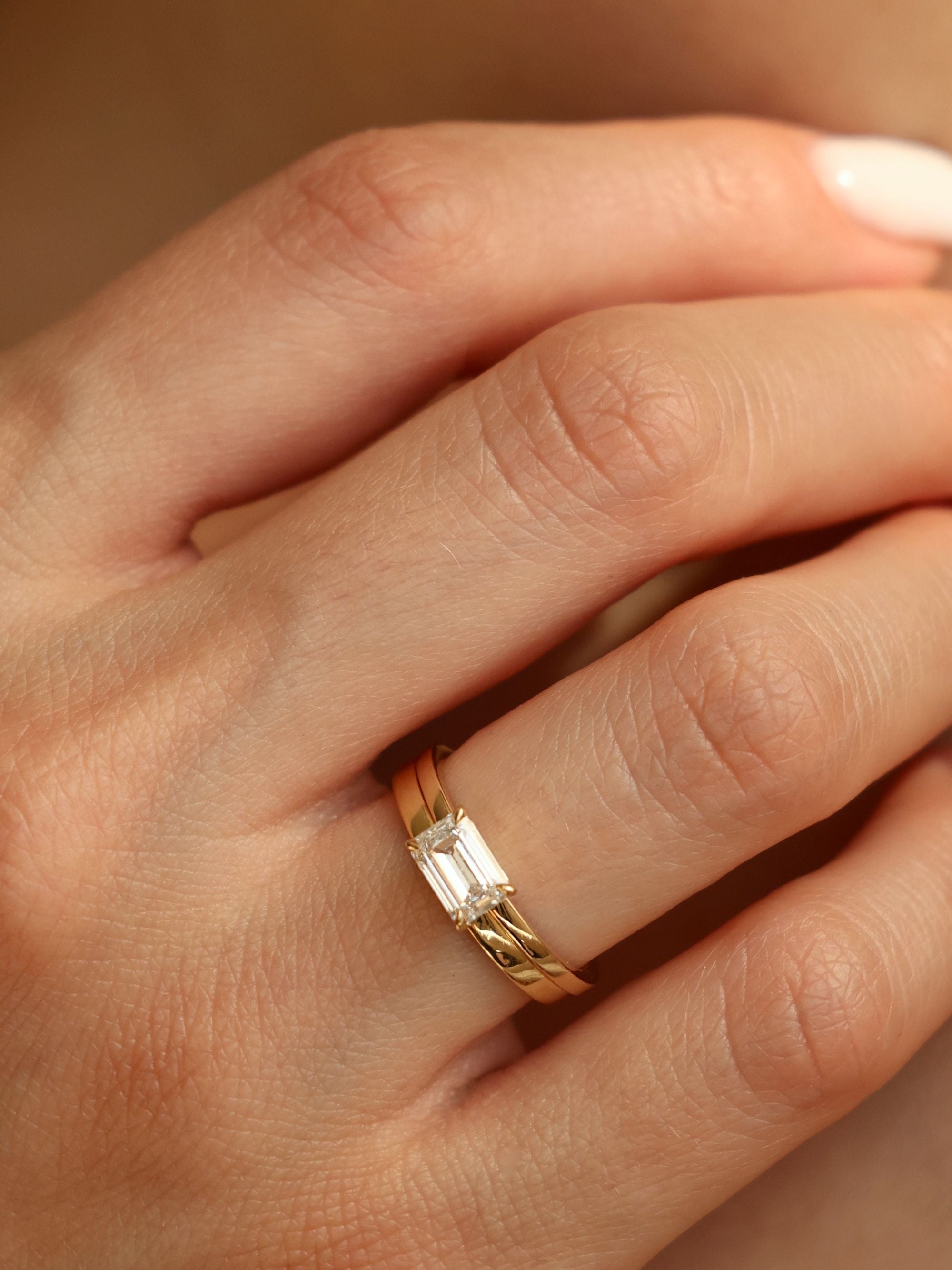 1 CT - 3 CT East-West Emerald Cut Lab grown Diamond Solitaire Engagement Ring