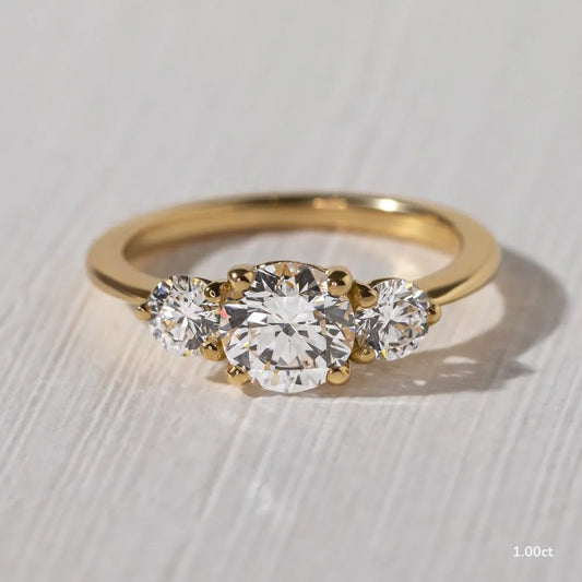 1.0 CT - 1.7 CT Round Cut Three Stone Moissanite Engagement Ring