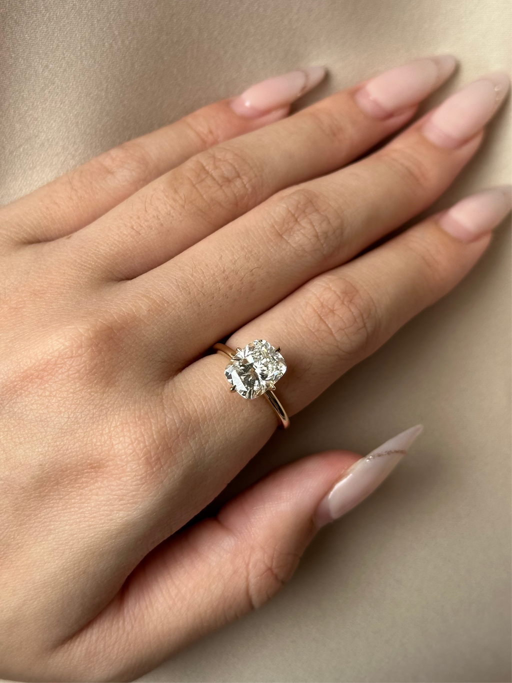 3 CT Cushion Cut Lab grown Diamond Hidden Halo Engagement Ring