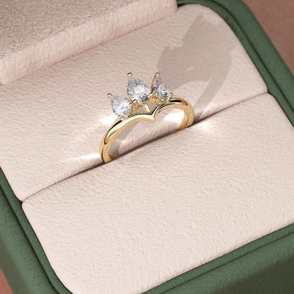 0.8 TCW Pear Cut Three Stone Crown Style Moissanite Engagement Ring