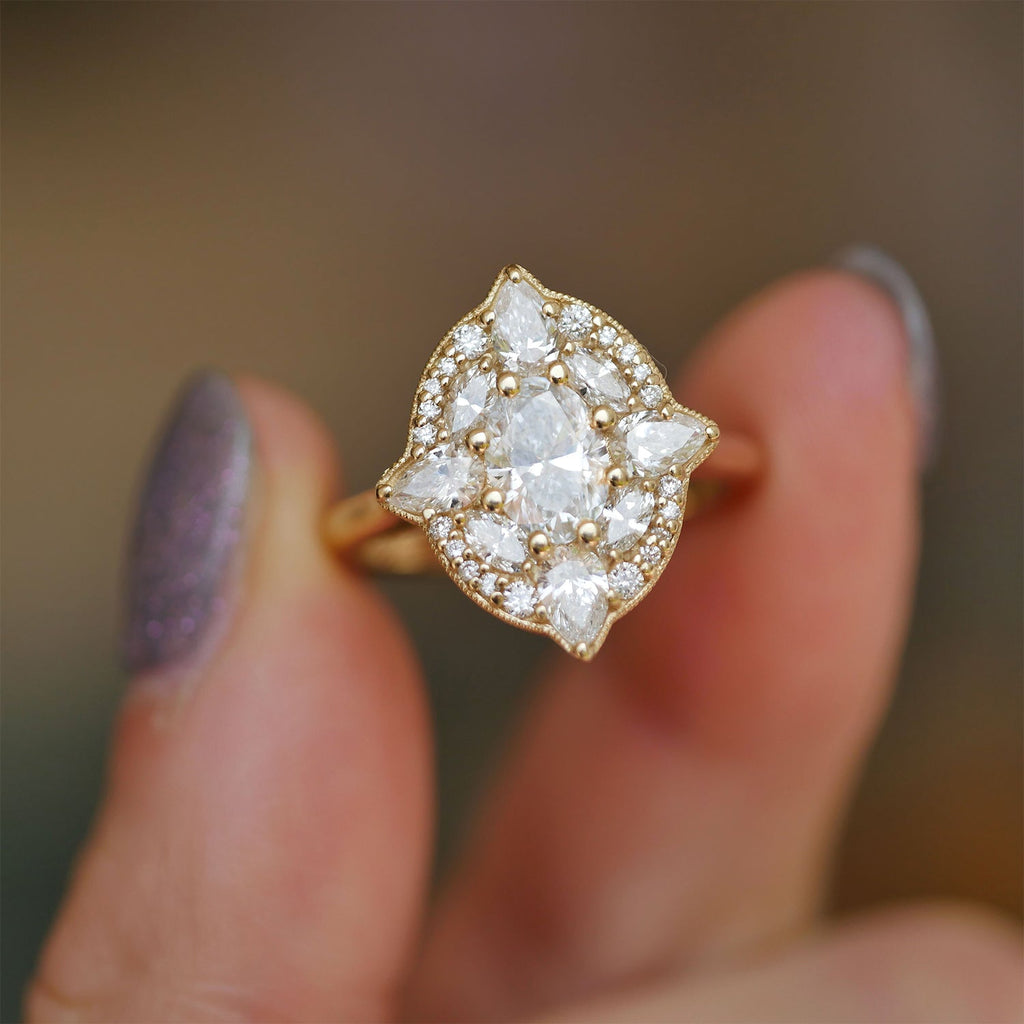 0.66 CT Oval Cut Moissanite Flora Mosaic Engagement Ring