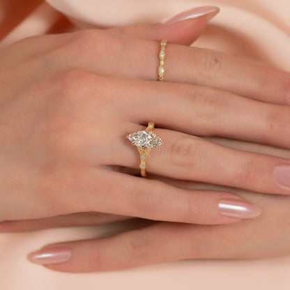 2 CT - 2.5 CT Marquise Cut Art Deco Style Moissanite Engagement Ring