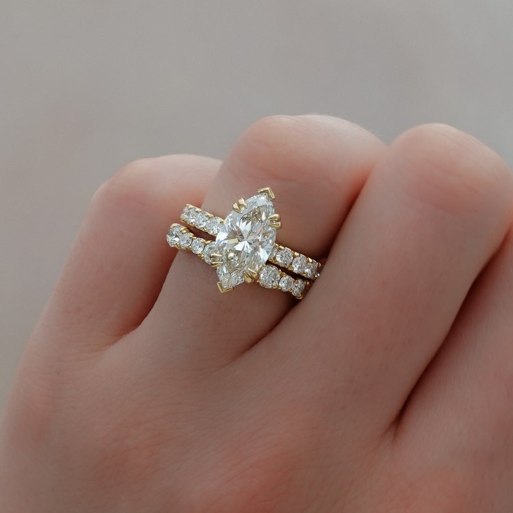 2 CT - 4 CT Marquise Cut Lab grown Diamond Hidden Halo & Pave Engagement Ring