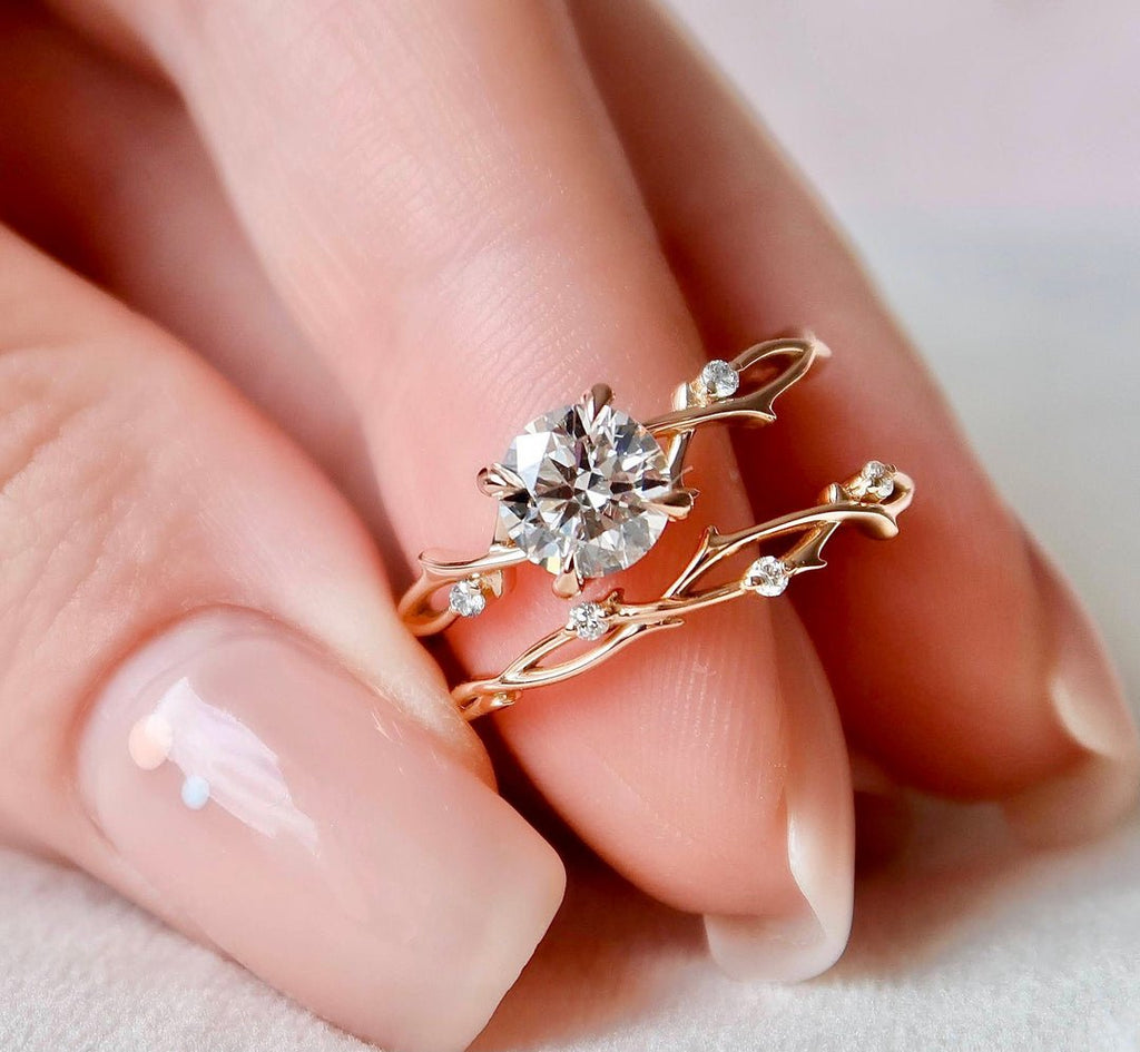 2.0 CT Oval Cut Moissanite Half Eternity Nature Inspired Bridal Set