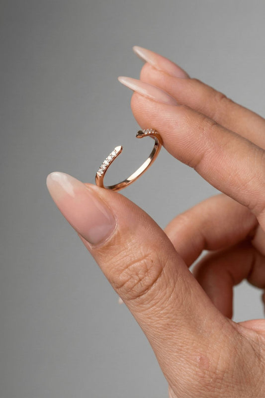 Round Moissanite Open Cuff Wedding Band