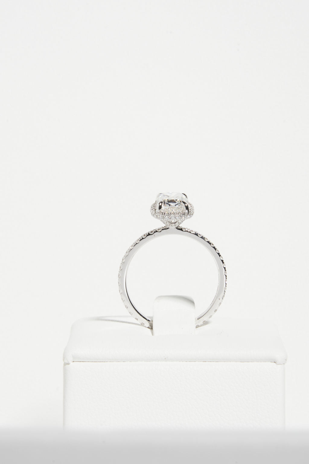 1 CT - 2 CT Elongated Cushion Cut Halo & Pave Moissanite Engagement Ring