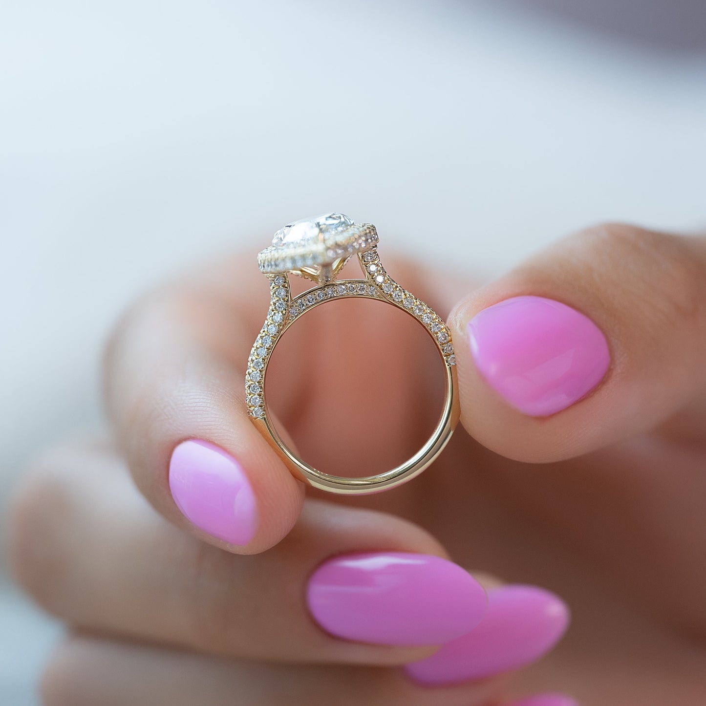 2 CT - 3 CT Pear Cut Halo Pave Set Moissanite Engagement Ring