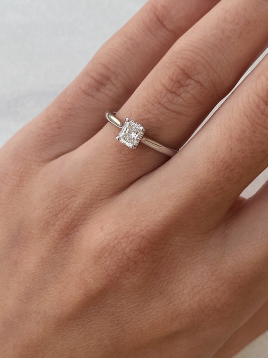 0.46 CT Radiant Cut Solitaire Moissanite Engagement Ring