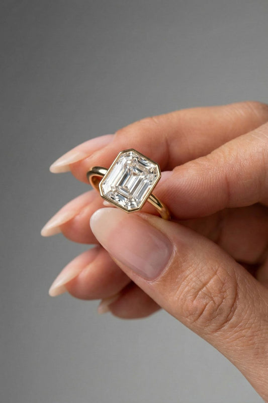 Asscher Cut Lab grown Diamond Solitaire Bezel Setting Engagement Ring