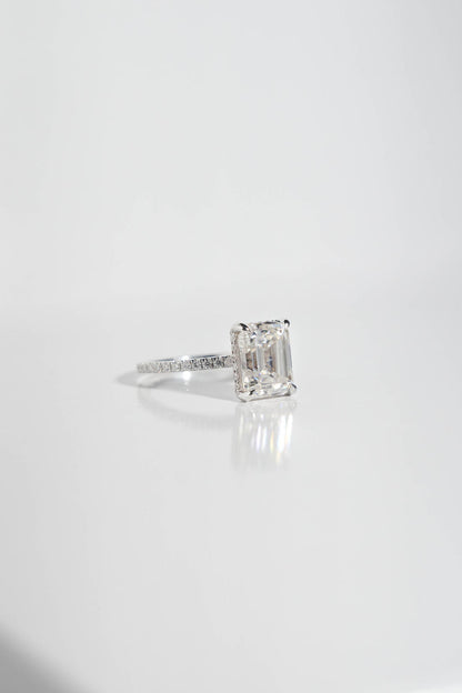 2.5 CT - 3.5 CT Emerald Cut Hidden Halo & Pave Moissanite Engagement Ring