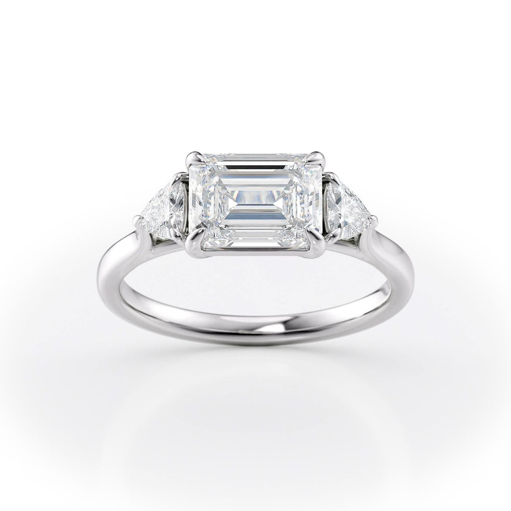 1.5 CT Emerald Cut Three Stone Moissanite Engagement Ring