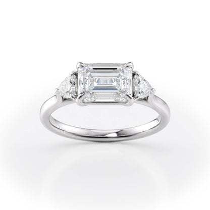 1.5 CT Emerald Cut Three Stone Moissanite Engagement Ring