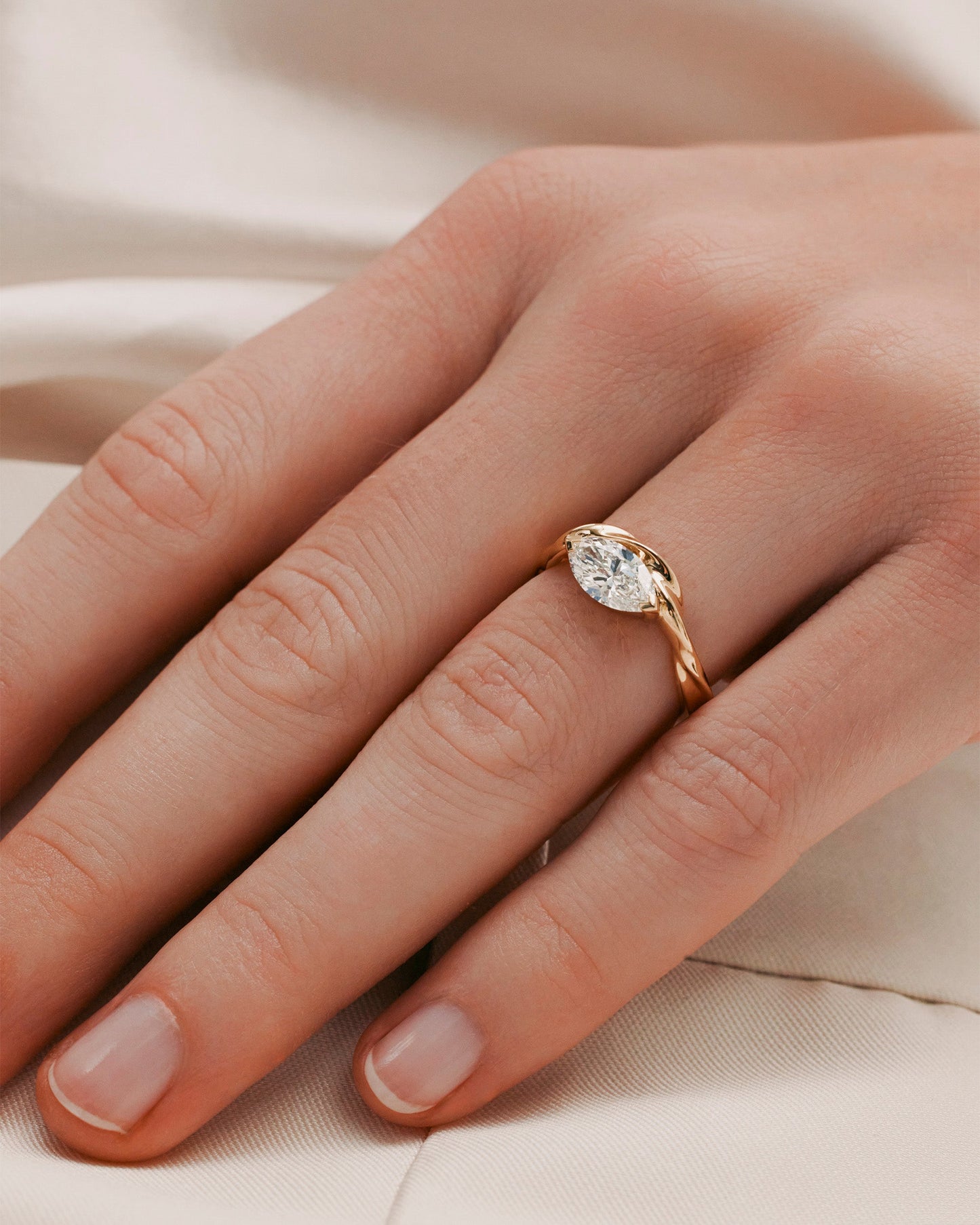 1.03 CT Marquise Cut Lab grown Diamond Sculptural Band Solitaire Engagement Ring