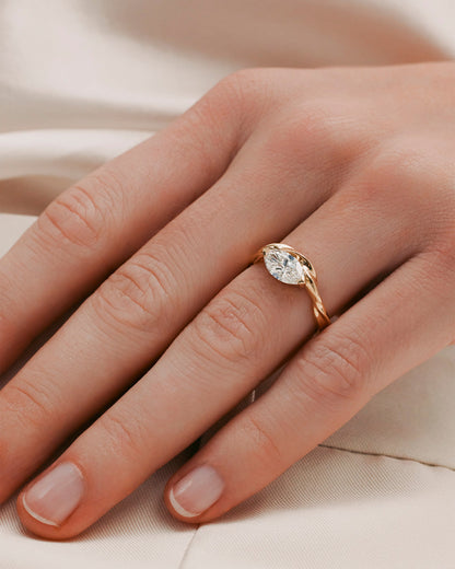 1.03 CT Marquise Cut Lab grown Diamond Sculptural Band Solitaire Engagement Ring