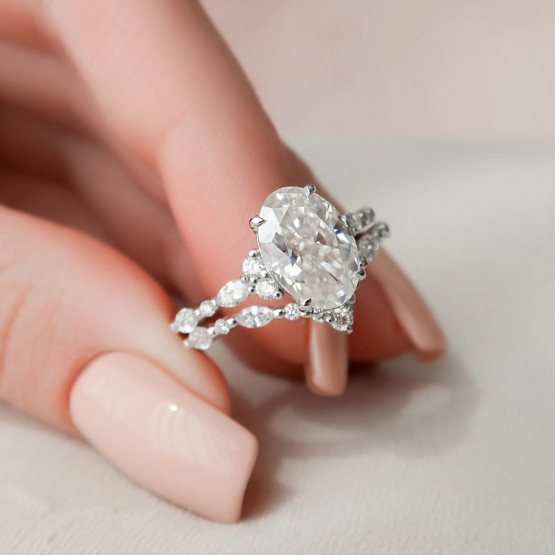 3.0 CT Oval Cut  Moissanite Half Eternity Bridal Set
