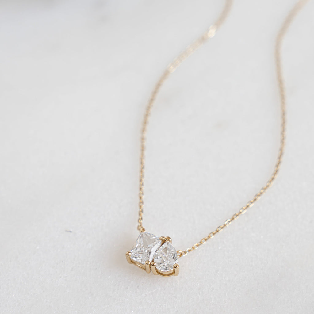 1.73 TCW Pear & Radiant Moissanite Diamond Toi et Moi Necklace
