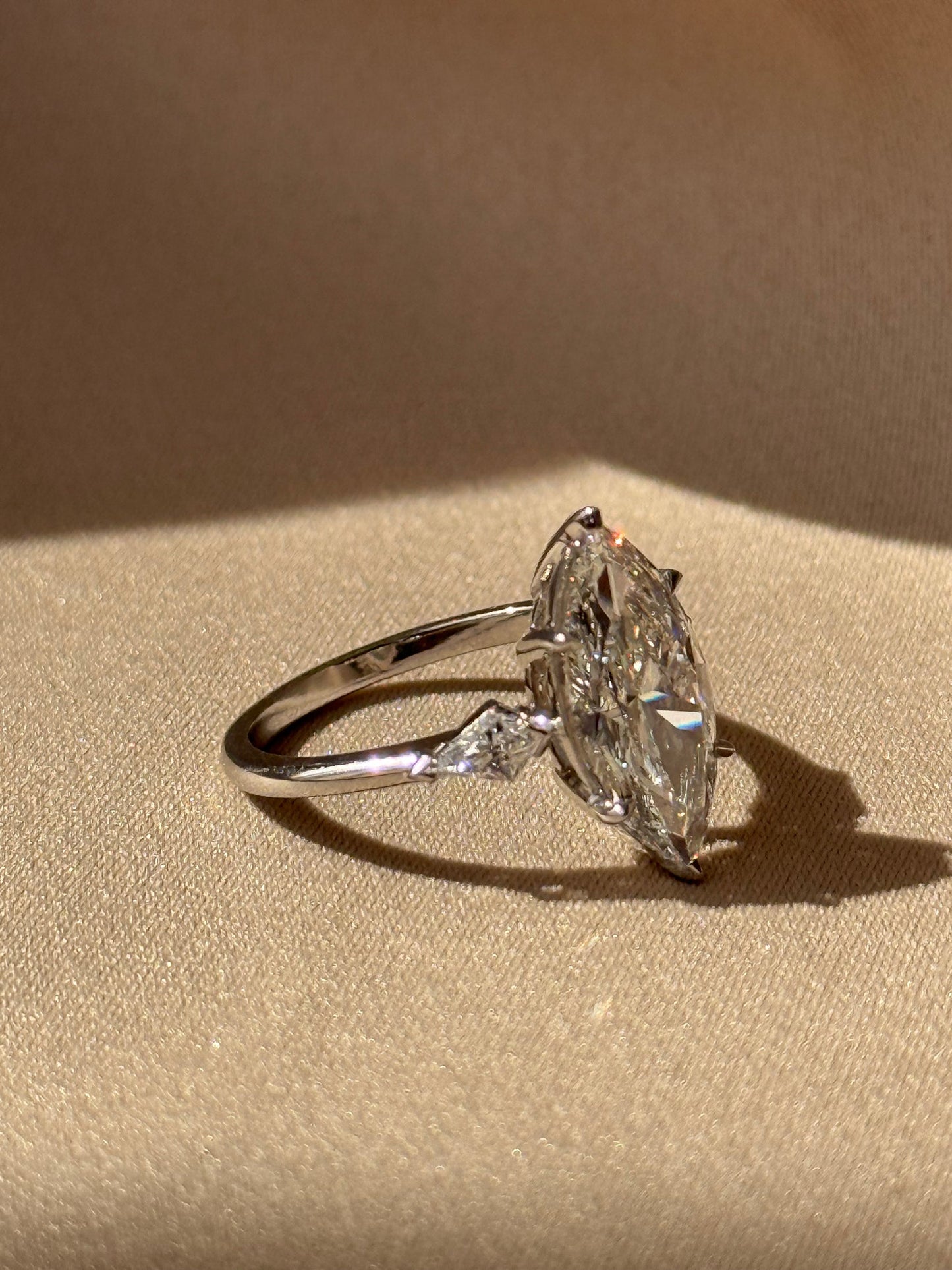 3 CT Marquise Cut Lab grown Diamond Three Stone Engagement Ring