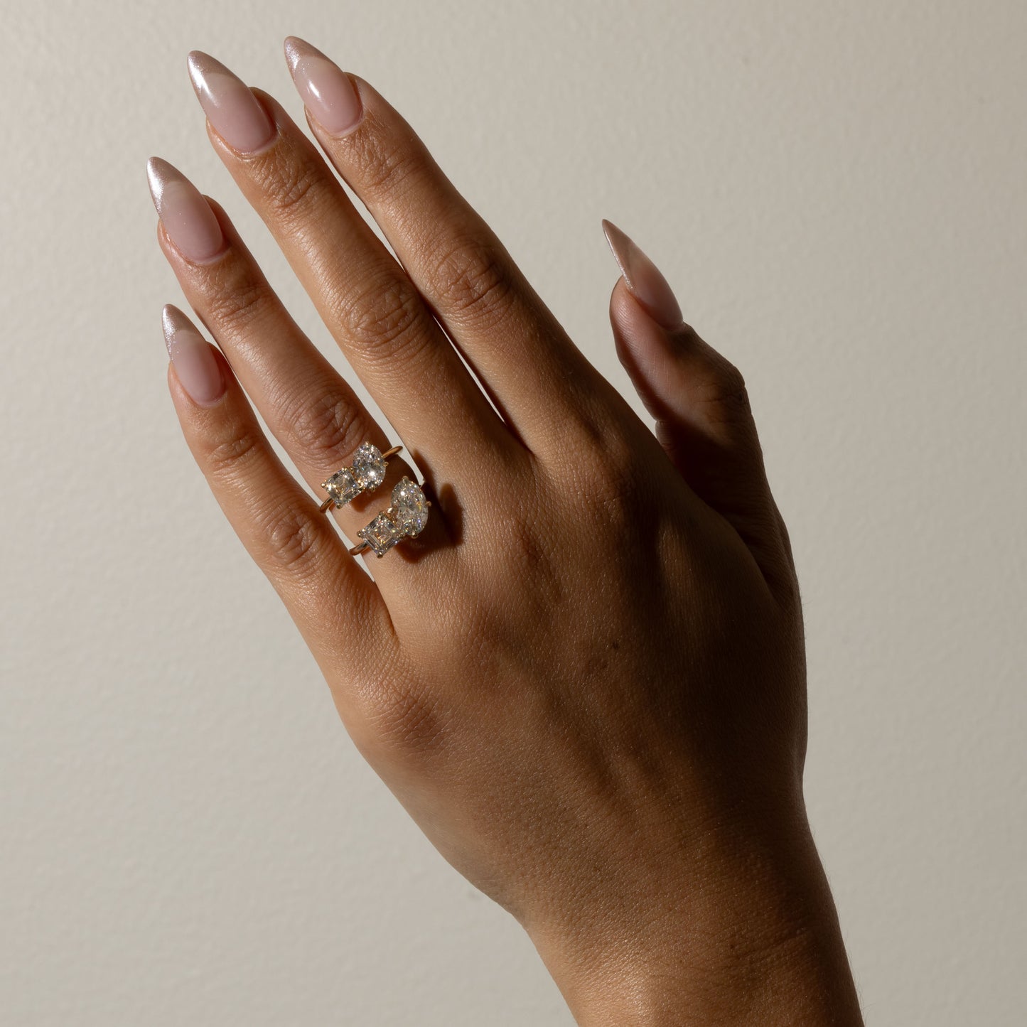 3.7 TCW Oval & Asscher Cut Lab grown Diamond Two Stone Engagement Ring