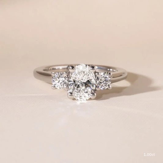 1 CT Oval Cut Three Stone Moissanite Engagement Ring