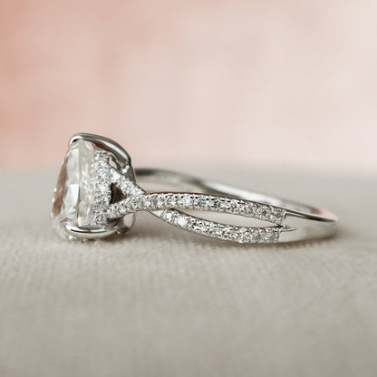 1.5 CT Pear Cut Hidden Halo Moissanite Half Eternity With Split Shank Bridal Set