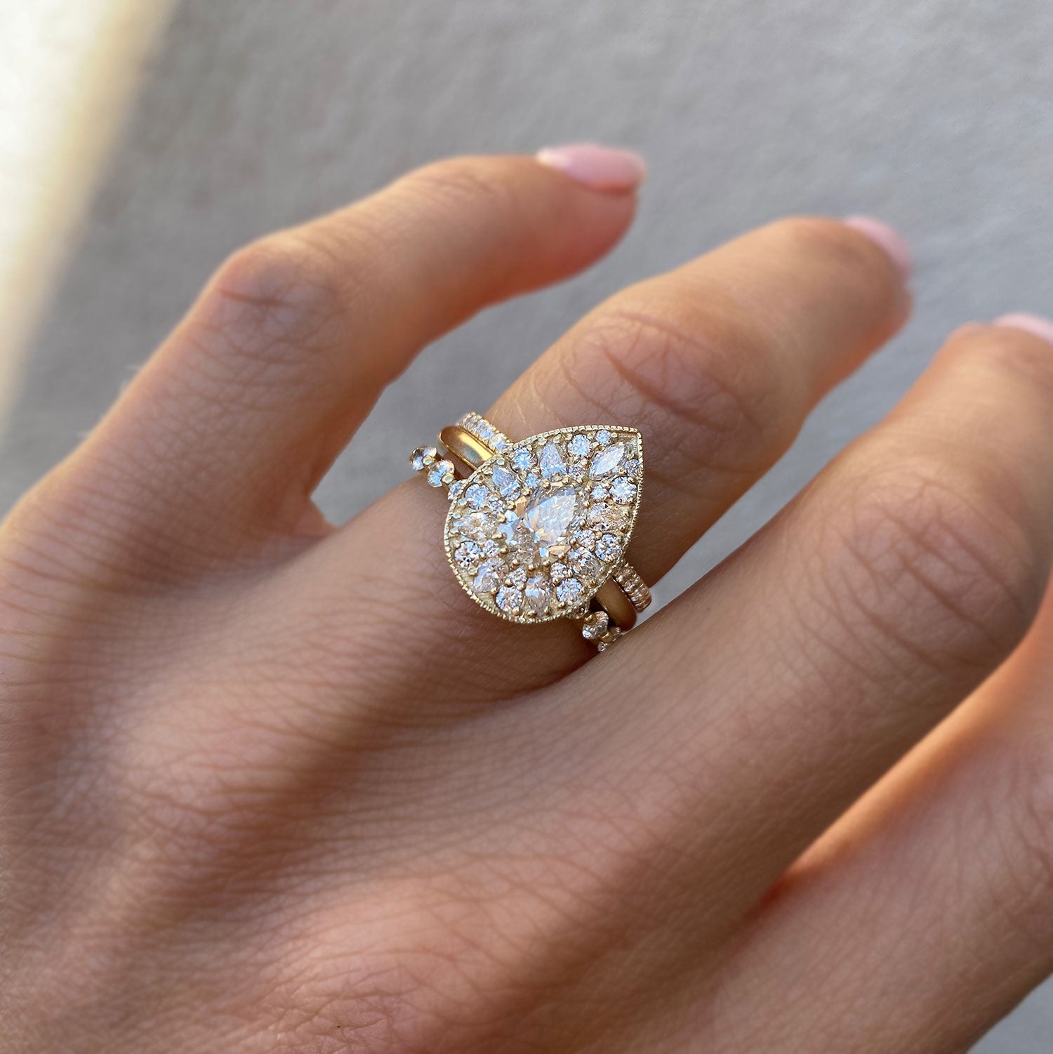 0.57 CT Pear Cut Moissanite Pear Shape Mosaic Engagement Ring