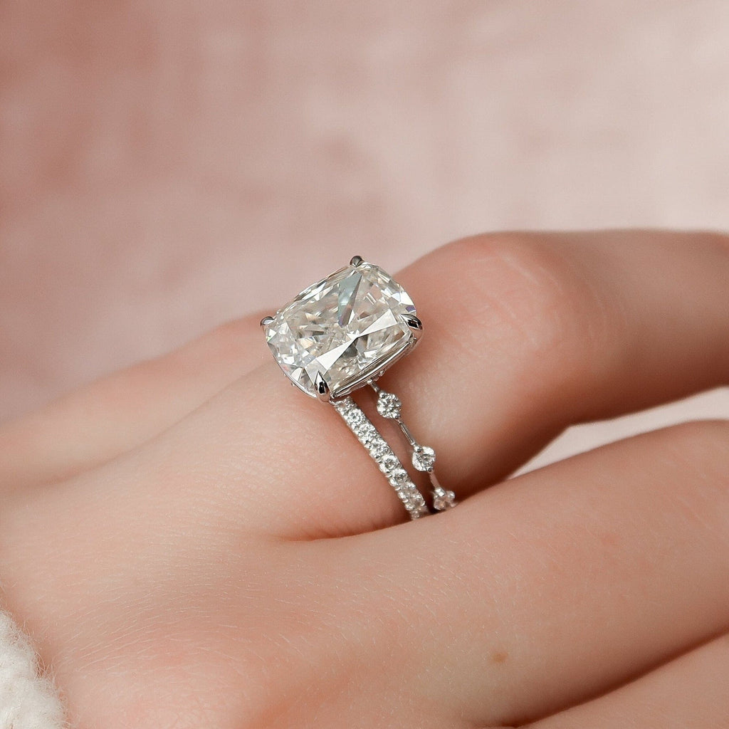 5.0 CT Elongated Cushion Cut Moissanite Half Eternity Bridal Set
