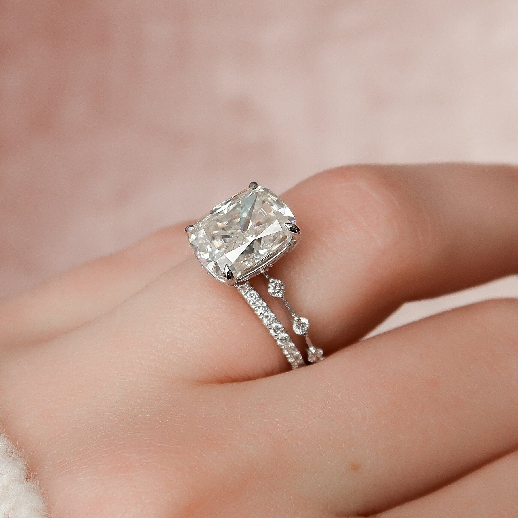 5.0 CT Elongated Cushion Cut Moissanite Half Eternity Bridal Set
