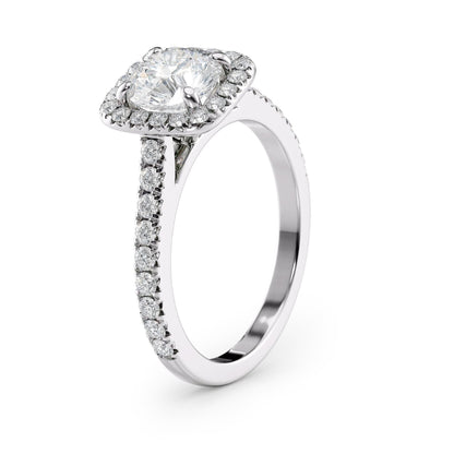 1 CT - 2 CT Round Cut Halo Pave Moissanite Engagement Ring