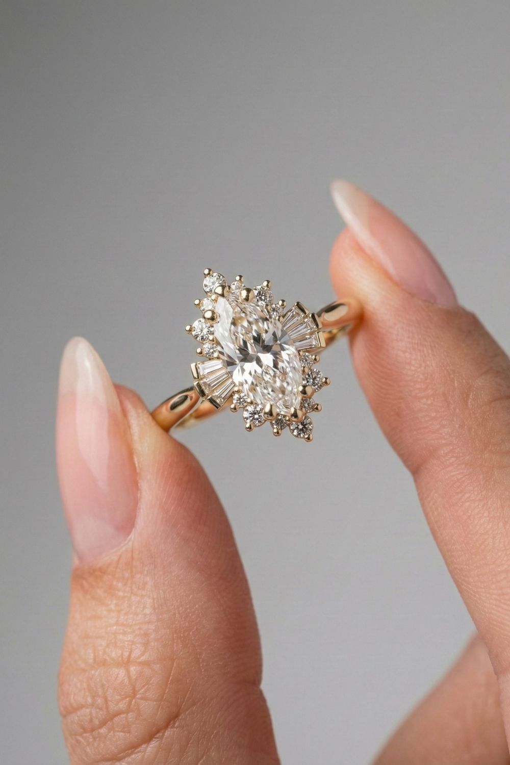 Marquise Cut Lab grown Diamond Halo Engagement Ring