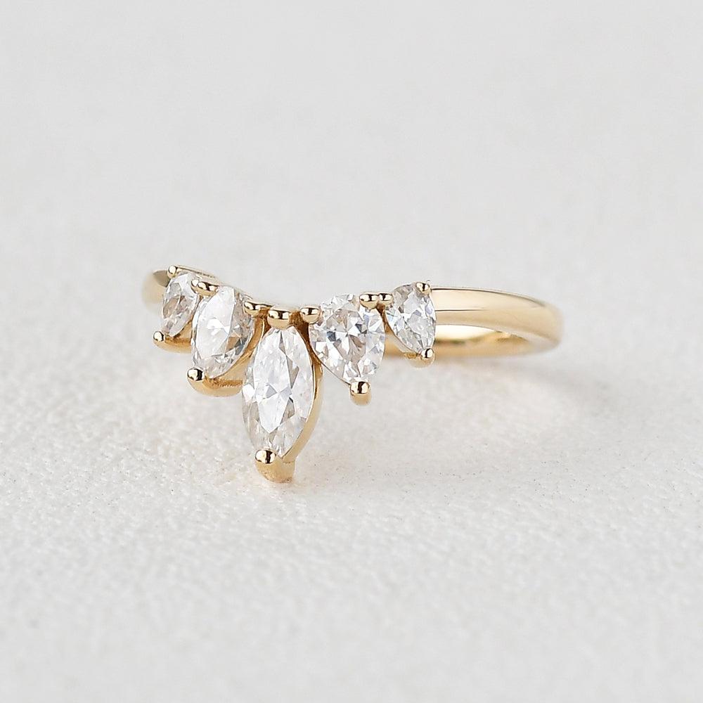 0.6 TCW Marquise Moissanite Curved Cluster Wedding Band
