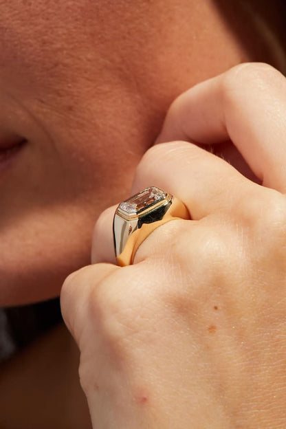 3 CT Emerald Cut Flush Set Moissanite Engagement Ring