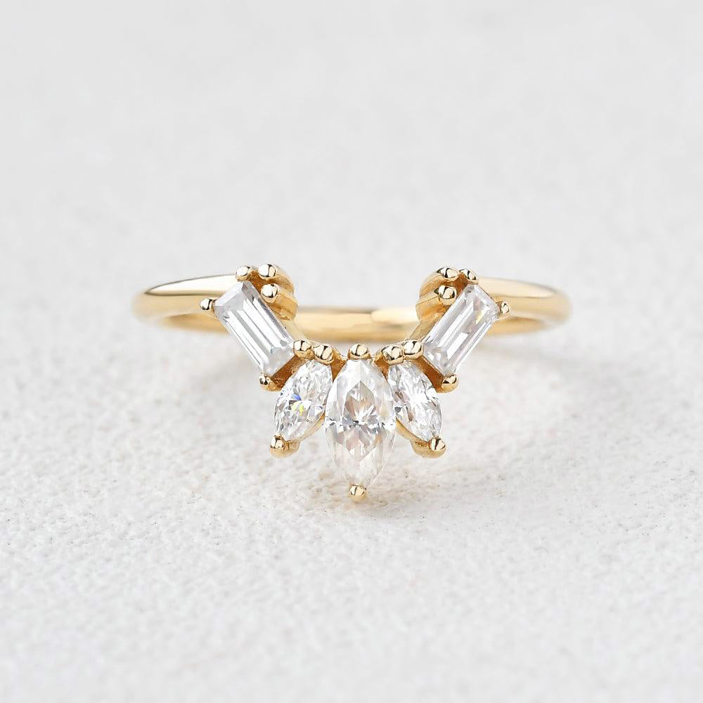 0.5 TCW Marquise & Baguette Moissanite Cluster Curved Wedding Band